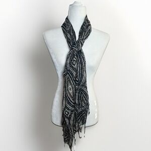 J. Jill Brown Black Geometric Rectangular‎ Scarf Fringe 65 X 20" NWT Boho Hippie